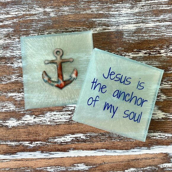 Other - 2pc Jesus is the Anchor of my Soul Resin Drink Coasters Set of 2 Lord Bible Lord